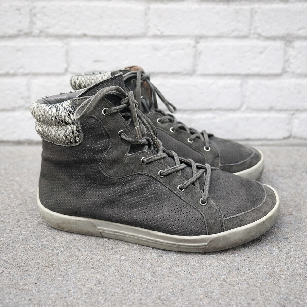 JOIE “Devon” Grey Leather Snakeskin High Top Sneakers